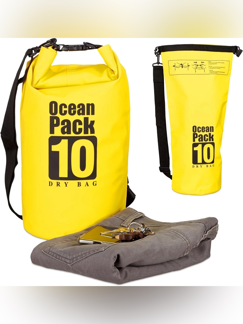 Ocean Pack 10L Waterproof Dry Bag Backpack Yellow PVC